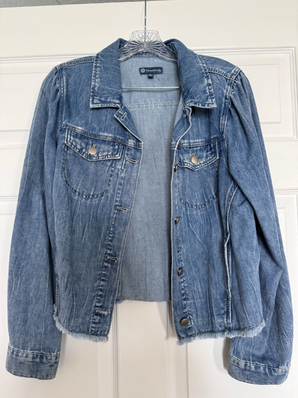 Democracy Denim Jean Jacket Medium Raw Frayed Hem
